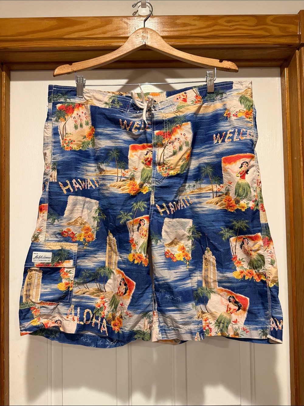 Ralph Lauren Blue Tropical Hawaiian Cargo Shorts